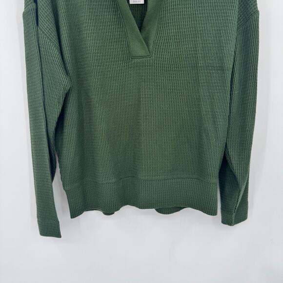 NWT Loft Women's Medium Casual Waffle V Neck Long Sleeve Rayon Green Sweater - Picture 4 of 10